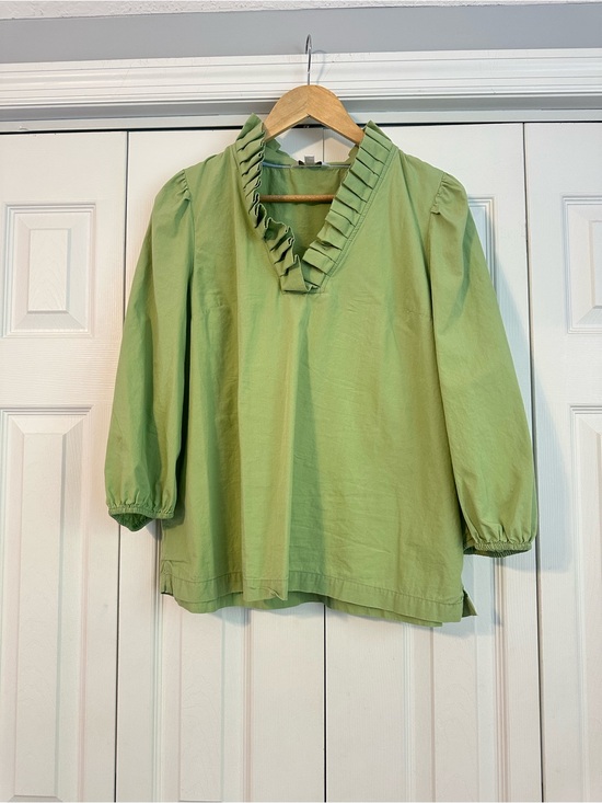 crown & ivy Tops - 100% Cotton crown & ivy Sage Green Ruffle V-Neck Blouse